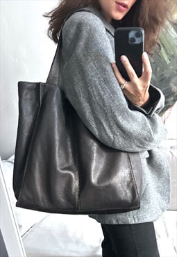 Minimal Brown Leather Large Bag 