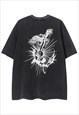 BLACK WASHED GRAPHIC COTTON OVERSIZED T SHIRT TEE
