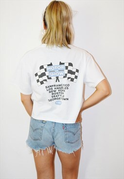Vintage 80s Racing Motor Show Crop Top T-Shirt Tee