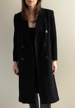 Vintage Minimalist Black Wool Coat
