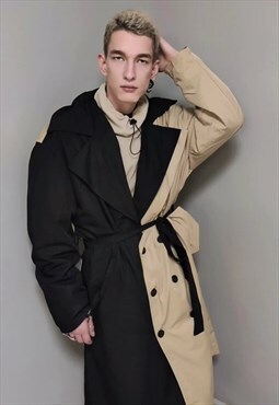 Contrast color stitched trench coat asymmetric mac in cream