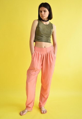 90'S RETRO BOHO PASTEL CORAL LOOSE TROUSERS