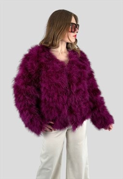 Vintage Style Ladies Purple Feather Long Sleeve Jacket 