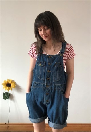 Vintage 90s Navy Blue Denim Dungarees Short