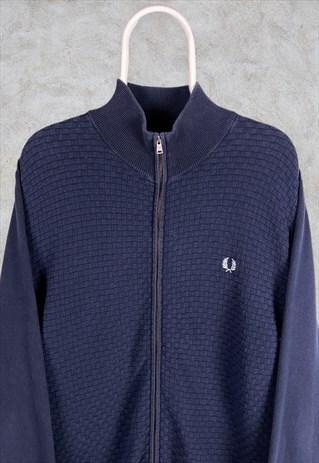 VINTAGE BLUE FRED PERRY ZIP CARDIGAN JACKET NAVY XL