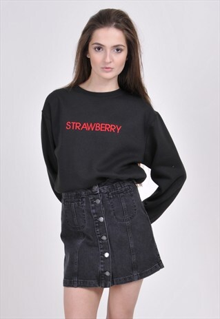 SALE - BLACK STRAWBERRY SWEATSHIRT - EMBROIDERED