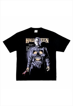 Black Washed Halloween Graphic movie Retro T shirt tee 