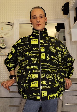 DROP SHOULDER OVERSIZE MULTI LOGO FLUORESCENT WINDBREAKER