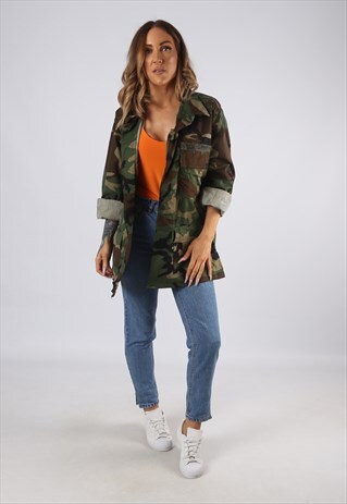 VINTAGE ARMY CAMOUFLAGE JACKET OVERSIZED CAMO UK 14 (E4D)