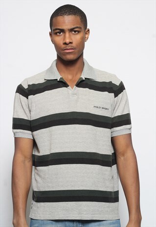 VINTAGE RALPH LAUREN SHORT SLEEVE POLO RUGBY SHIRT GREY