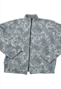 Vintage Fleece Jacket Retro Pattern Grey Large