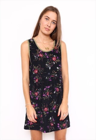 VINTAGE 90S CORD DARK FLORAL MINI DRESS