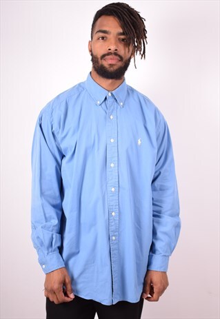 POLO RALPH LAUREN MENS VINTAGE SHIRT LARGE BLUE 90S
