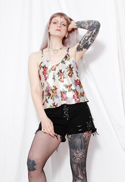 90s grunge y2k romantic satin colourful floral rose cami top