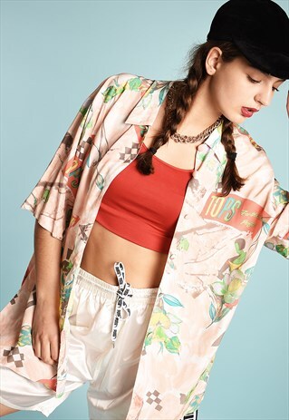 90'S RETRO PASTEL FLORAL PRINT FESTIVAL SHIRT TOP