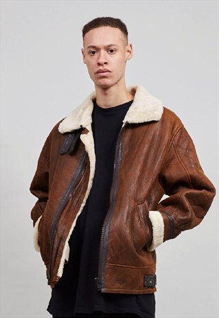 1980'S VINTAGE FULLY LINED BROWN ORIGINAL SHEARLING AVIATOR