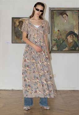 Vintage 80s floral print midi dress