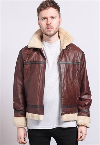 VINTAGE LEATHER AVIATOR FLEECE JACKET