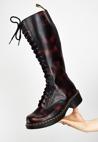 DR MARTENS JEMMA 20 EYELET HI-SHINE LEATHER MID-CALF BOOTS