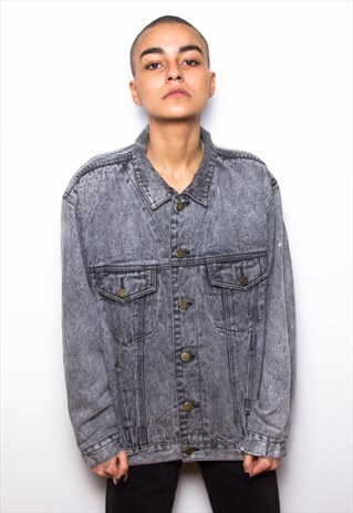 VINTAGE 90S GREY FADED DENIM JACKET ID:1430