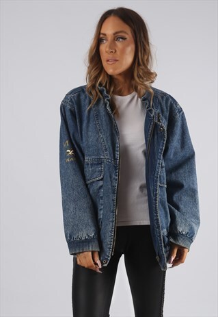 VINTAGE DENIM BOMBER JACKET OVERSIZED UK 16 XL (CRBZ)