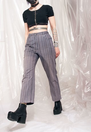VINTAGE JEANS 90S GRUNGE VERTICAL STRIPE GREY TROUSERS
