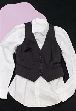 Vintage Vest Y2K Preppy Waistcoat in Dark Grey