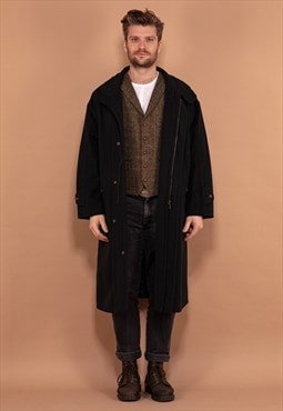 Vintage 80's Men Zip Up Wool Coat in Dark Grey