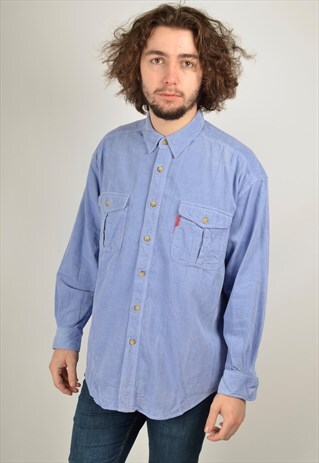 VINTAGE CORDUROY CORD SHIRT IN BLUE