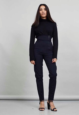 VINTAGE 80'S NAVY SUPER HIGH WAISTED TROUSERS