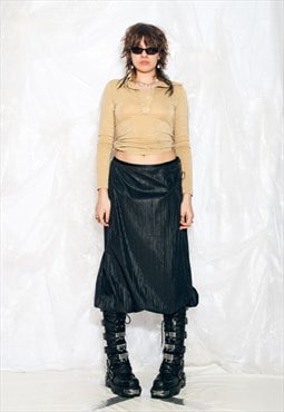 Vintage 90s Cargo Skirt in Black with Drawstring Hem