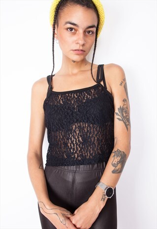 VINTAGE 90S BLACK LACE CROP TOP ID:A256