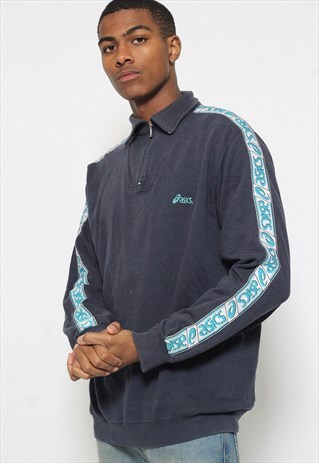 VINTAGE ASICS 1/4 ZIP TAPE LOGO SWEATSHIRT
