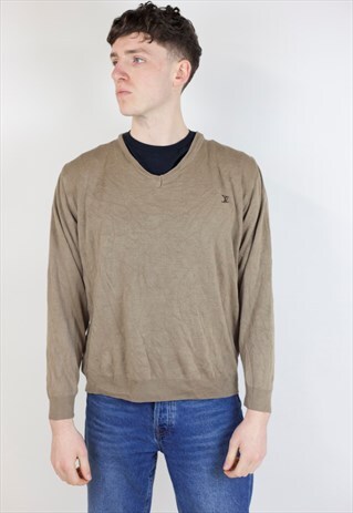 VINTAGE 90S LOUIS VUITTON BROWN LIGHT V-NECK JUMPER