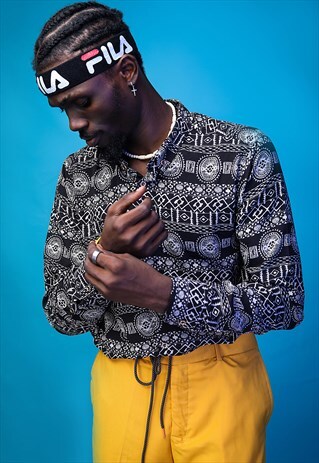 TEMPLAR PRINTED LONG SLEEVE SILK SHIRT