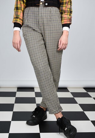 VINTAGE BURBERRYS PRINCE CHARLES CHECK HIGH WAISTED TROUSERS