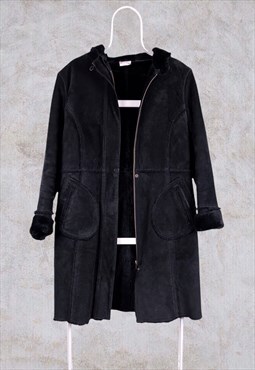 Miss Selfridge Genuine Leather Jacket Suede Faux Fur Black