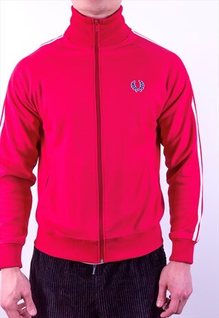 VINTAGE FRED PERRY STRIPED JACKET IN RED SMALL