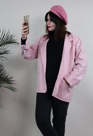 VINTAGE 90S PINK PINSTRIPE OVERSIZED BLAZER JACKET 10/12