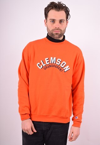 CHAMPION MENS VINTAGE SWEATSHIRT JUMPER LARGE ORANGE 90'S