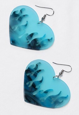 Heart Shaped Flame Y2K 00s Earrings in Blue