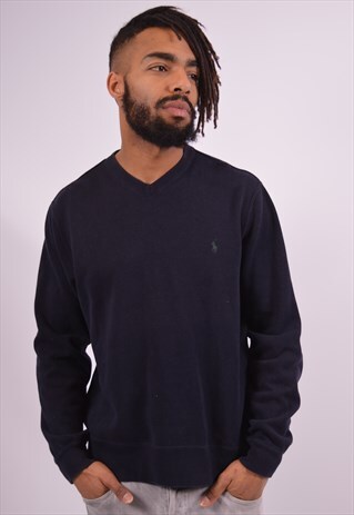 POLO RALPH LAUREN MENS VINTAGE JUMPER SWEATER SMALL NAVY 90S
