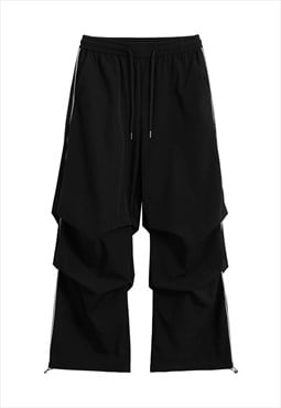 Distressed joggers utility pants parachute trousers in black