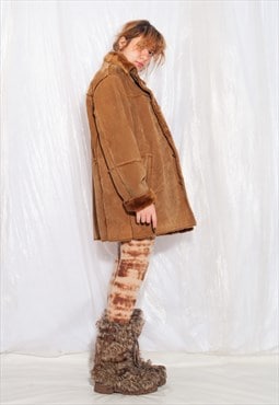 Vintage Real Leather Coat Y2K Shearling Faux Fur Jacket