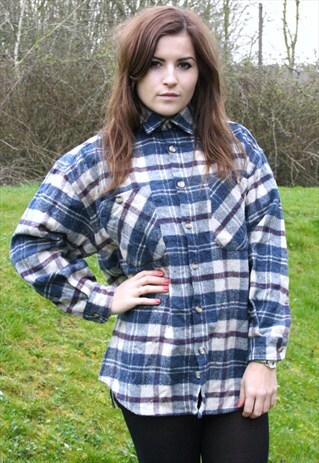 VINTAGE 90S THICK CHECKED FLANNEL SHIRT - M/L