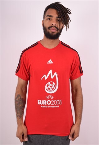 ADIDAS MENS VINTAGE T-SHIRT TOP MEDIUM RED