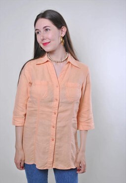 Vintage essential blouse, minimalist linen button down shirt