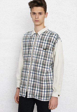VINTAGE BEIGE WRANGLER LONG SLEEVE CHECKERED CORDUROY SHIRT