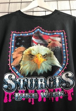 Reworked Black Americana Eagle Graphic Drippin Pink Tshirt