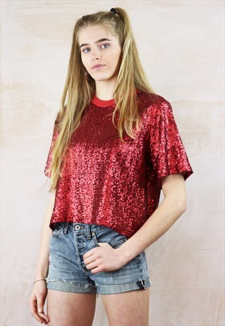 RED MARILYN TINY SEQUIN BOX TOP